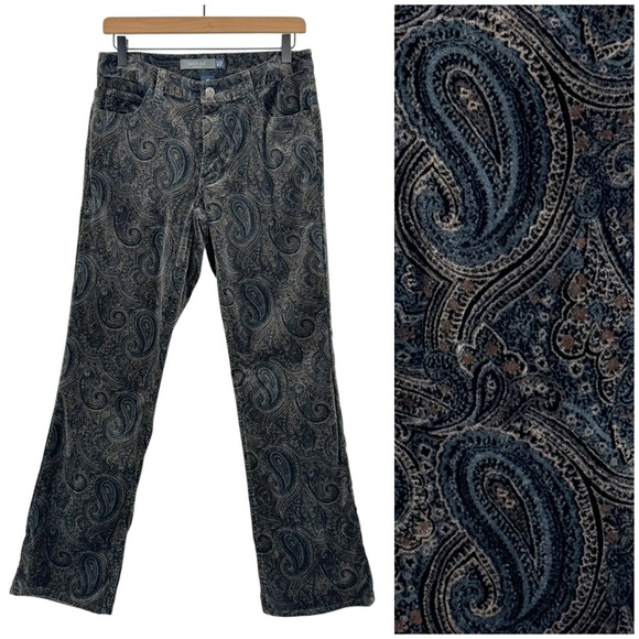 Vintage '00s GAP Pants Boot Cut Stretch Mid Rise Velour Dark Neutrals Paisley 6 - Picture 1 of 11